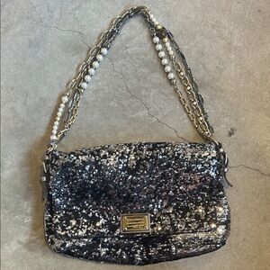 Dolce and Gabbana black and silver sequin flap bag